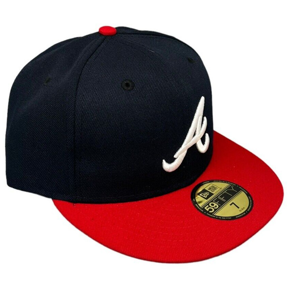 New Era 59Fifty Fitted Atlanta‎ Braves Navy Blue-Red Men's Hat 7 - Picture 3 of 5
